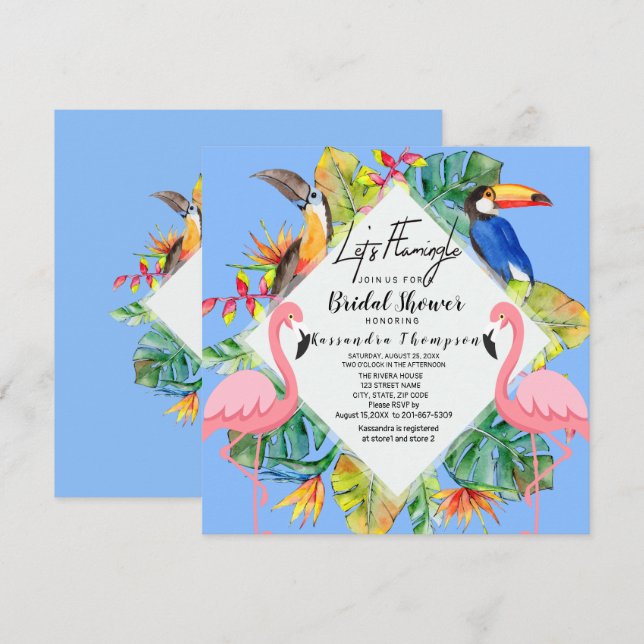 Invitation Flamingle Tropical Bridal Shower (Devant / Derrière)