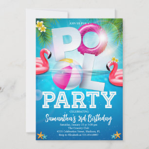 Invitation Flamingle Tropical Pool Party Anniversaire