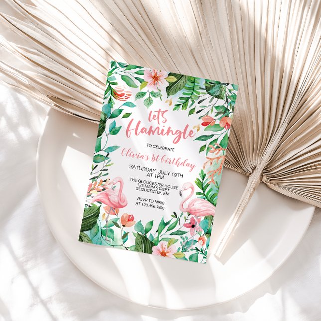 Invitation Flamingle Tropical premier anniversaire flamingo I (Créateur téléchargé)