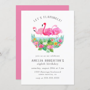 Invitation Flamingle Watercolor Flamant rose fête d'anniversa