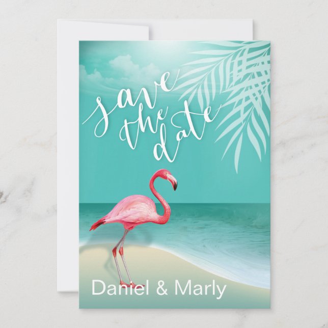 Invitation Flamingo Beach Sauvegarder la date | aqua (Devant)