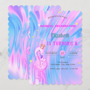 Invitation Flamingo, Couronne Ombrée Holographique Opale Anni
