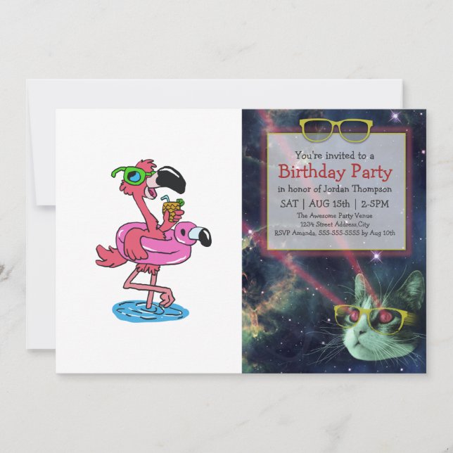 Invitation Flamingo de dessin animé d'été | choisir la couleu (Devant)