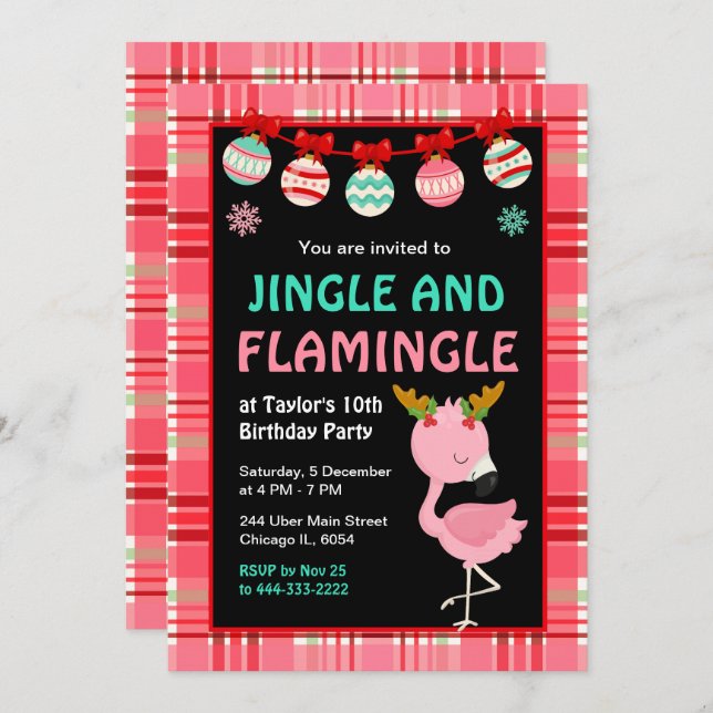 Invitation Flamingo Holiday Birthday Party (Devant / Derrière)