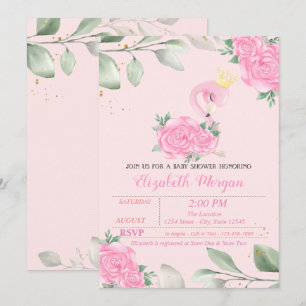 Invitation Flamingo Mignon, Feuilles, Baby Shower Floral