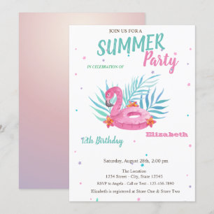 Invitation Flamingo Piscine Flotteur Fête d'anniversaire d'ét