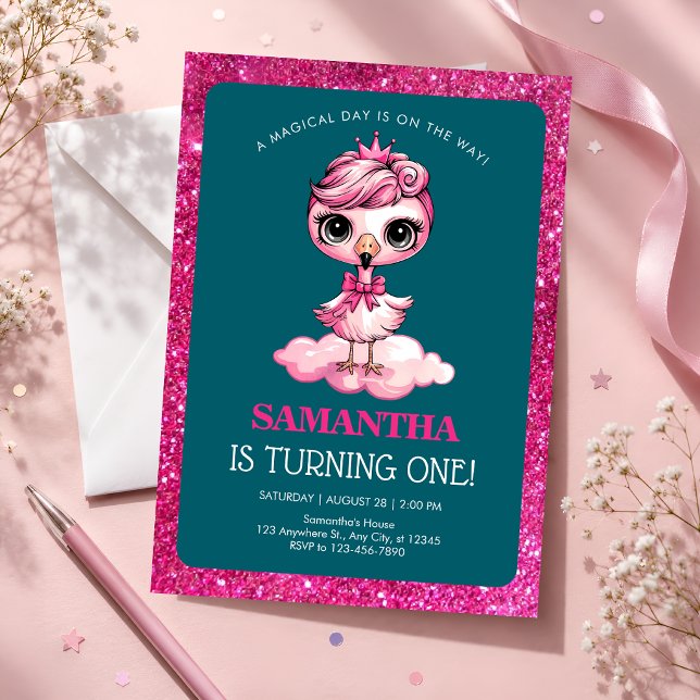 Invitation Flamingo Rose 1er Anniversaire (Créateur téléchargé)