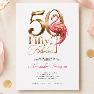 Invitation Flamingo Rose Cinquante & Fantastique Fête d'anniv