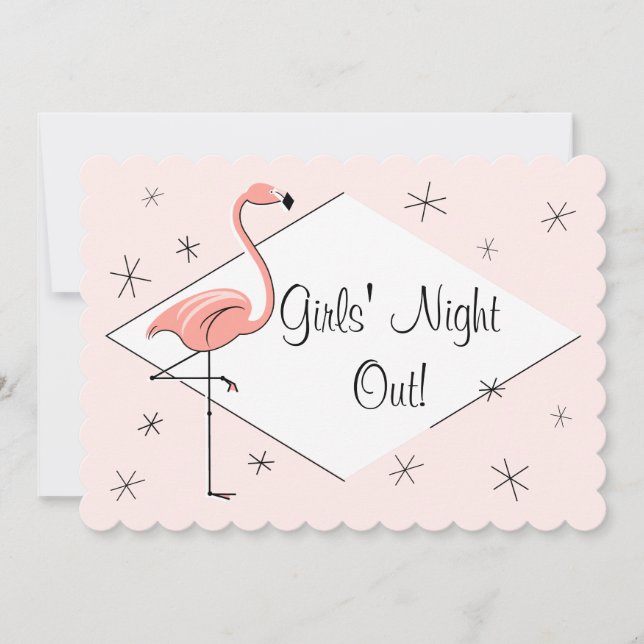 Invitation Flamingo Rose Filles de Nuit! festonné (Devant)