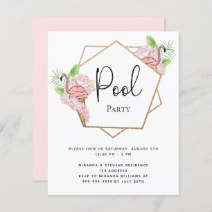 Invitation flamingo rose rose de la piscine Budget