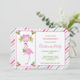 Invitation Flamingo rose Santa Chapeau Canneberges et houx