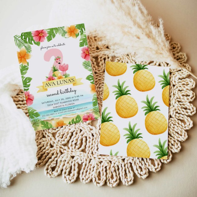 Invitation Flamingo Rose Tropical Fille Été 2ème (Créateur téléchargé)