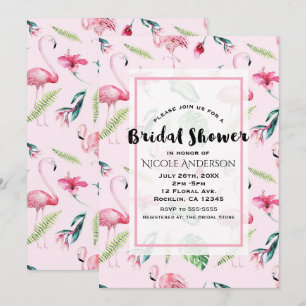 Invitation Flamingo Rose Tropical Hibiscus Floral Mariage