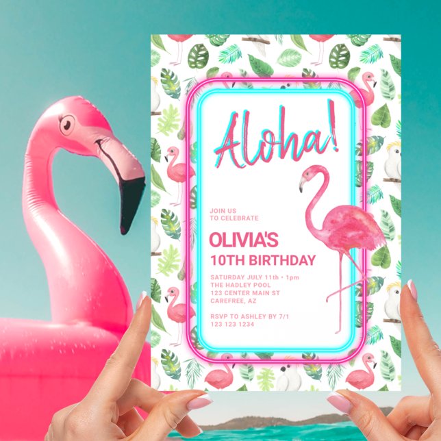 Invitation Flamingo Tropical Rose Aloha Anniversaire (Créateur téléchargé)