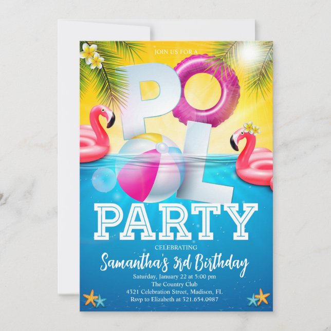 Invitation Flamingpool Party Anniversaire (Devant)
