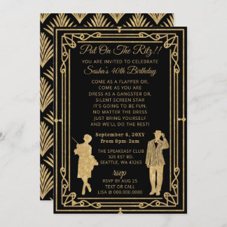 Invitation Flamme art déco des années 20 rugissant fille et g