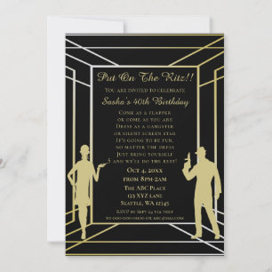 Invitation Flamme art déco des années 20 rugissante fille et 