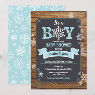 Invitation Flamme de neige, baby boy douche, panneau de bois 