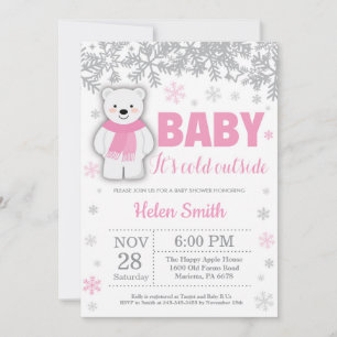 Invitation Flamme de neige Baby shower de la fille rose d'hiv