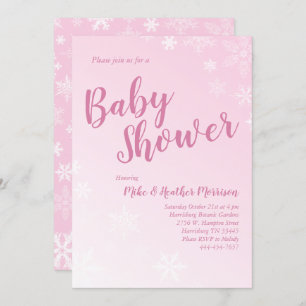 Invitation Flamme de neige d'hiver Baby shower fille rose