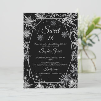 Invitation Flamme de neige d'hiver Sweet 16 fête d'anniversai