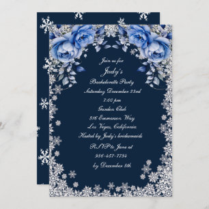 Invitation Flamme de Noël Rose bleue Flocon de neige