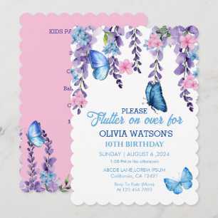Invitation Flamme florale mignonne sur les papillons Annivers