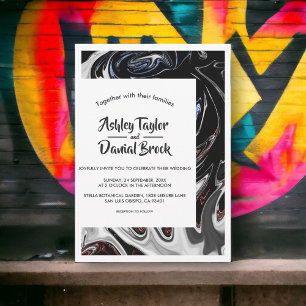 Invitation Flammes bleu noir minimal Mariage Abstrait