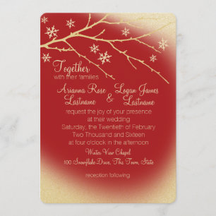 Invitation Flammes de neige en bois d'hiver Mariage rouge et