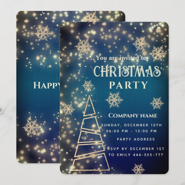 Invitation Flammes de neige en or étincelant Noël d'entrepris (Devant / Derrière)
