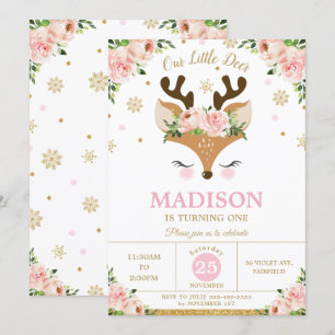 Invitation Flammes de neige florales de rennes Fête d'anniver