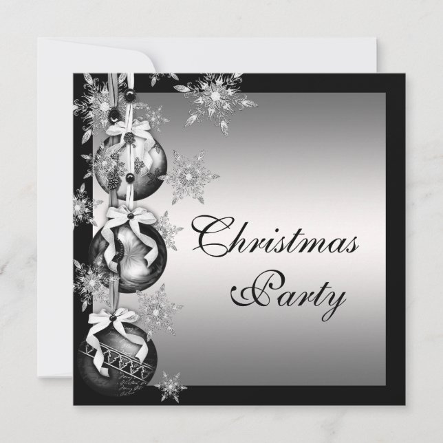 Invitation Flammes de neige Noir Noir Fête de Noël (Devant)