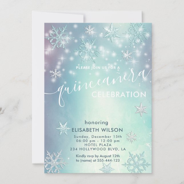 Invitation Flammes de neige Quinceañera Invitat (Devant)