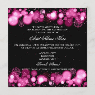 Invitation Flammes de neige rose Bat mitzvah d'hiver