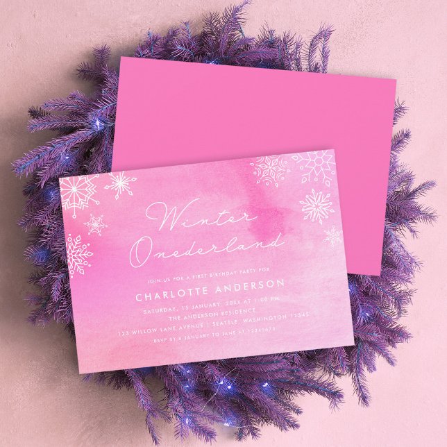 Invitation Flammes de neige rose Première fête d'anniversaire (Créateur téléchargé)