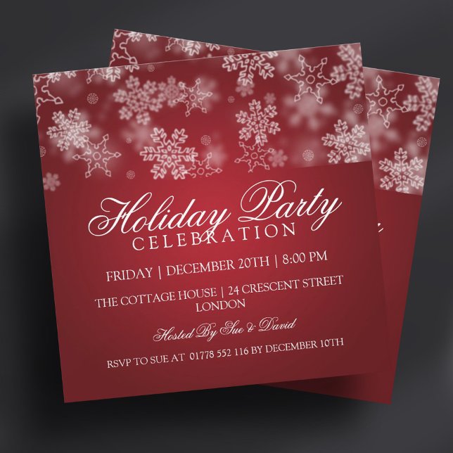 Invitation Flammes de neige rouge (Holiday Party Snowflakes Red Invitation)