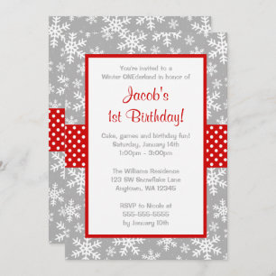 Invitation Flammes de neige rouge et gris Onederland