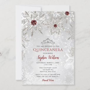 Invitation Flammes de neige rouges en argent Tiara Quinceañer