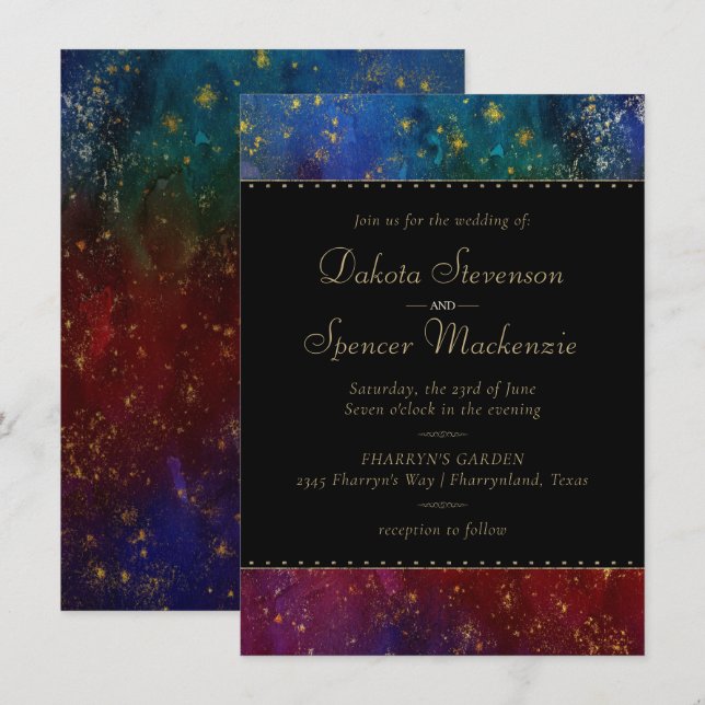 Invitation Flammes vibrantes | Mariage d'aquarelle de teint d (Devant / Derrière)