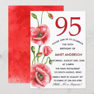 Invitation Flandre Pavot Aquarelle 95e fête d'anniversaire