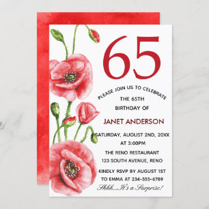 Invitation Flandres Pavot Aquarelle 65e anniversaire