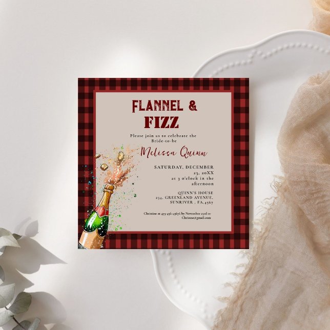 Invitation Flannel & fizz douche d'hiver rouge et noire (Créateur téléchargé)