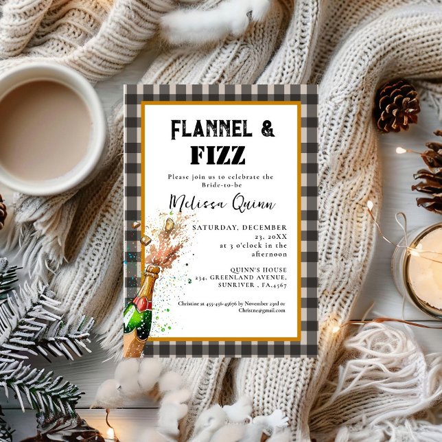 Invitation Flannel & fizz hiver Black & White nage douche (Créateur téléchargé)