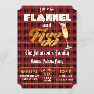 Invitation Flannel & Fizz Red Black Plaid Gold Foil Holiday
