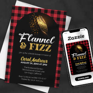 Invitation Flannel & Fizz Rouge et noir Plaid Fête des mariée
