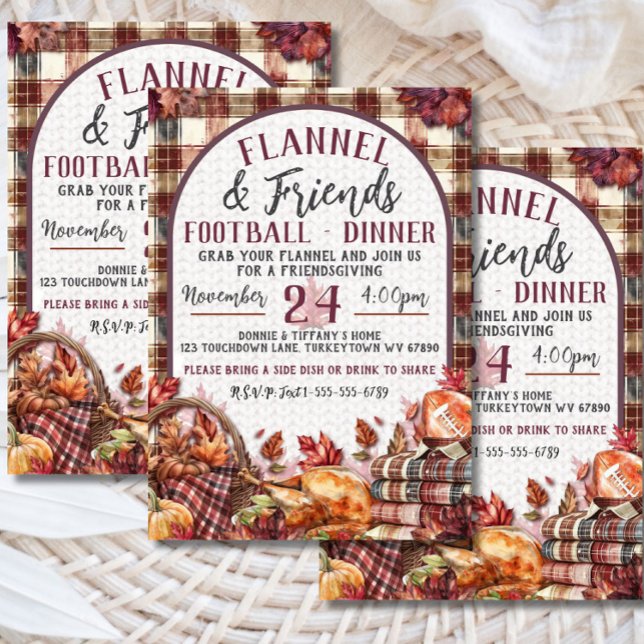Invitation Flannel & Friends Football Friendsgiving Dîner (Créateur téléchargé)
