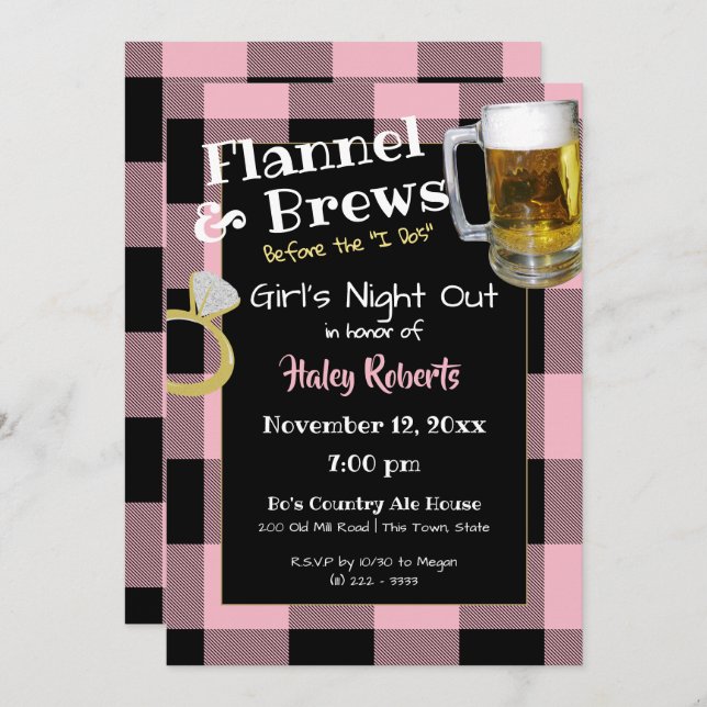 Invitation Flannel Girls Night Out Bachelorette Party (Devant / Derrière)