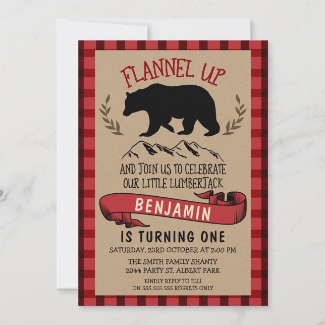 Invitation Flannel Lumberjack 1er Ou 2e Anniversai (Devant)