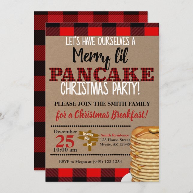 Invitation Flannel Merry Lil Pancake Christmas Breakfast (Devant / Derrière)