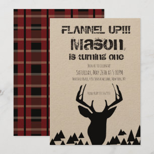 Invitation Flannel Up Plaid Christmas Deer Anniversaire